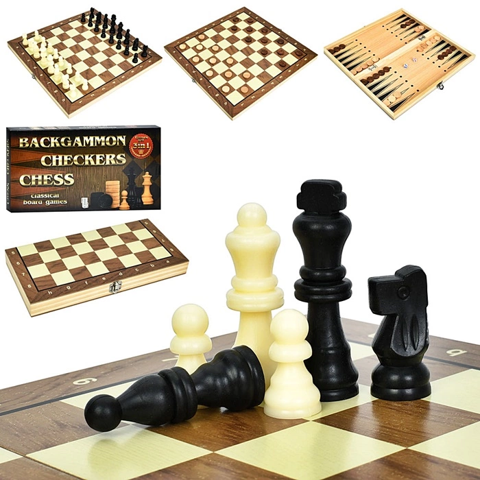 Набір 3 в 1 дерев'яні. шашки/шахи/нарди A0067 оптом