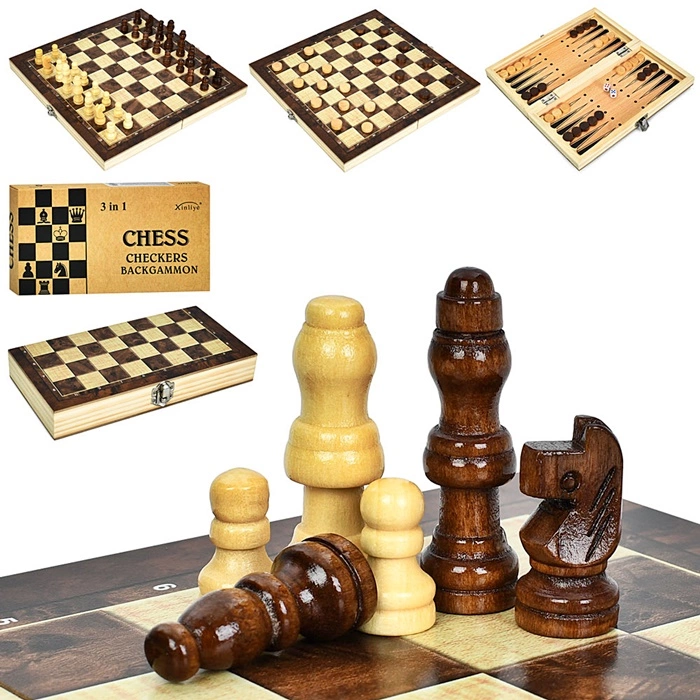 Набір 3 в 1 дерев'яні. шашки/шахи/нарди A0090 оптом
